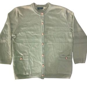 Vintage M Green Thick Cardigan Knit Sweater